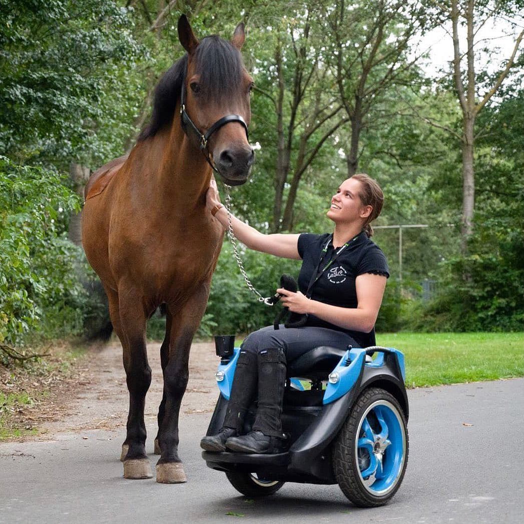 Omeo user with a horse, demonstrating hands-free steering